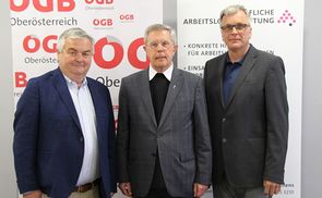 V. l.: Dr. Johann Kalliauer (Landesvorsitzender ÖGB), Bischofsvikar Mag. Maximilian Mittendorfer, Christian Winkler (GF Bischöfliche Arbeitslosenstiftung / Vertreter der Veranstaltungsgemeinschaft „Tag der Arbeitslosen'